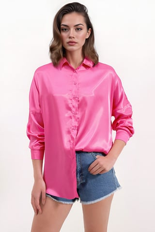 Oversized Satin Button-Front Shirt