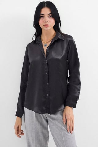 Satin Long Sleeve Button Up Shirt