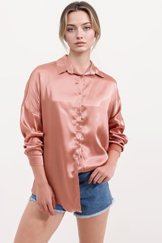 Oversized Satin Button-Front Shirt