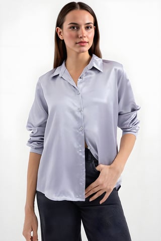 Satin Long Sleeve Button Up Shirt