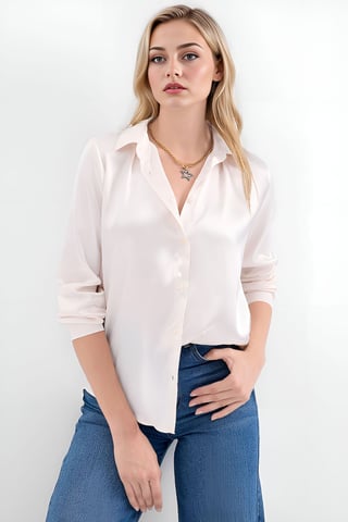 Satin Long Sleeve Button Up Shirt