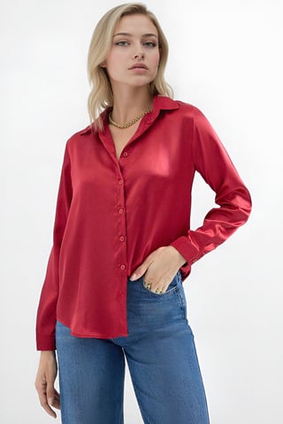 Satin Long Sleeve Button Up Shirt