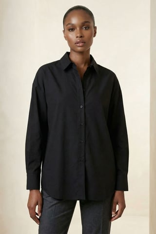 Oversized Long Sleeve Poplin Shirt with Button Closure