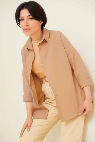 Relaxed Fit Poplin Shirt with Button Closure