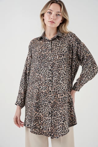 Leopard Print Long Sleeve Button-Up Shirt