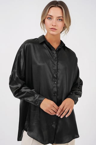 Oversized Satin Button-Front Shirt