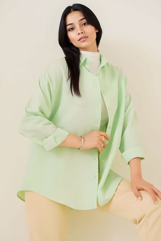 Relaxed Fit Poplin Shirt with Button Closure