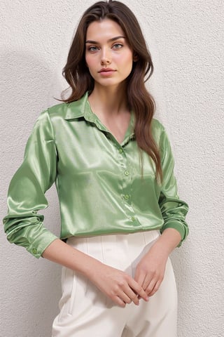 Satin Long Sleeve Button Up Shirt