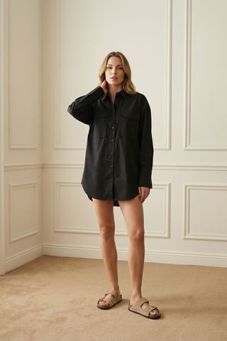 Oversized Long Sleeve Cotton Shirt with Pocket