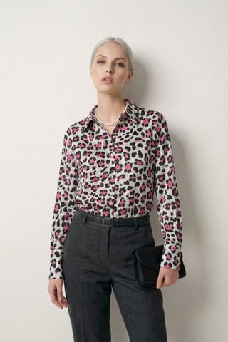 Leopard Print Long Sleeve Button-Up Shirt