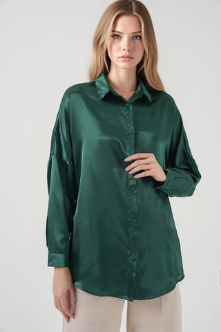 Oversized Satin Button-Front Shirt