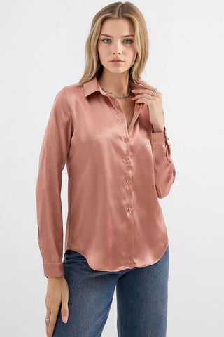 Satin Long Sleeve Button Up Shirt