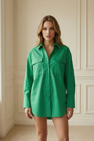 Oversized Long Sleeve Cotton Shirt with Pocket