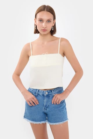 Randig Fyrkantig Halsringad Crop Top