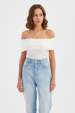 Off-Shoulder Rynkad Bodycon Crop Top