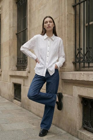 Textured Woven Long Sleeve Button-Up Shirt