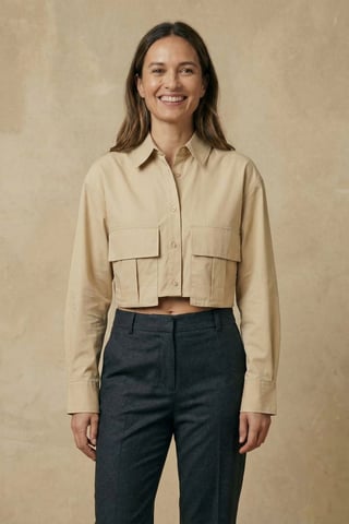 Cropped Button-Up Shirt with Pocket