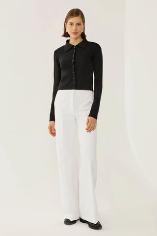Slim Fit Knitted Top with Button Detail