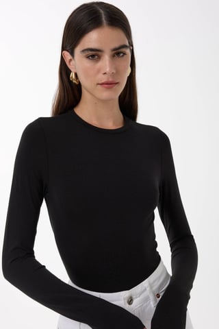 Slim Fit Crew Neck Långärmad Topp