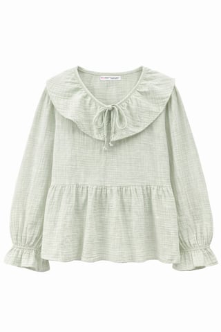 Frilly Shawl Collar Blouse with Tie Closure
