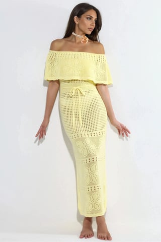 Knit Maxi Bardot Neck Beach Dress