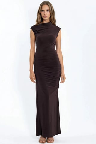 Slit Detailed Bodycon Sandy Maxi Dress