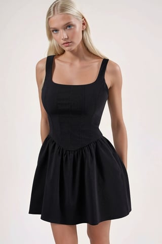 Square Collar A-Form Mini Dress