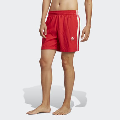 Men's adidas Originals Adicolor 3-Stripes Swim Shorts in Red