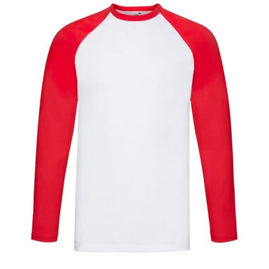 Fruit Of The Loom Mens Valueweight Long-Sleeved Baseball T-Shirt (White/Red)