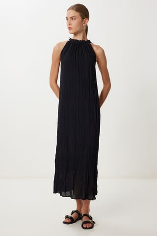 Textured Midi Dress with Halter Collar