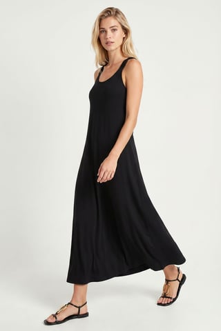 Sleeveless A-Line Midi Dress with U Collar