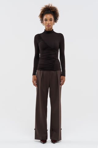 BENU Brown gathered turtleneck blouse