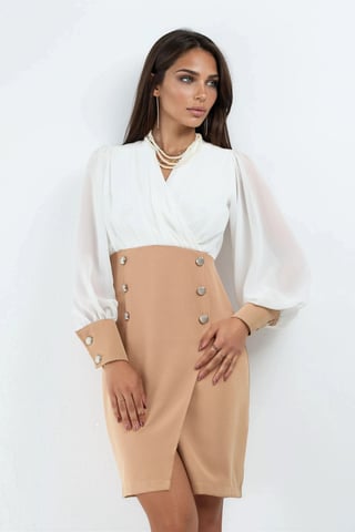 V-neck Midi Dress with Button Detail