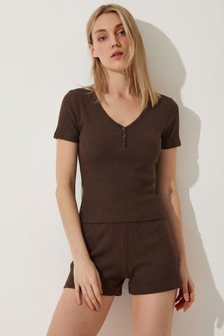 V-neck Buttoned Pajama Set