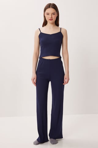 V-neck Ribbed Knitted Pajama Set
