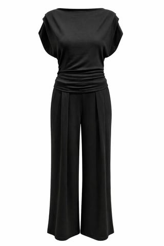High Waist Wide Leg Knit Co-Ord Set with Boat Neck