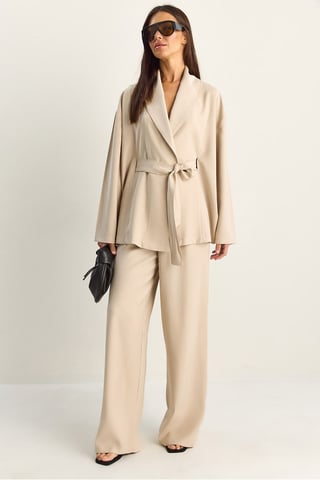 High Waist Tie Detail Shawl Collar Co-ord Set