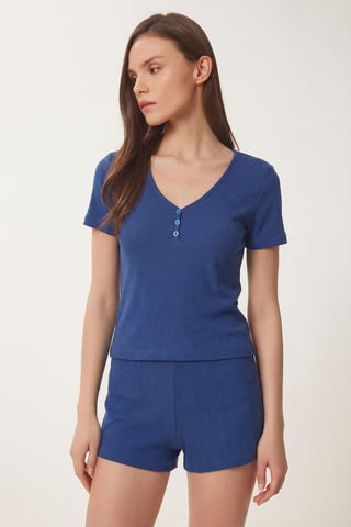 V-neck Buttoned Pajama Set