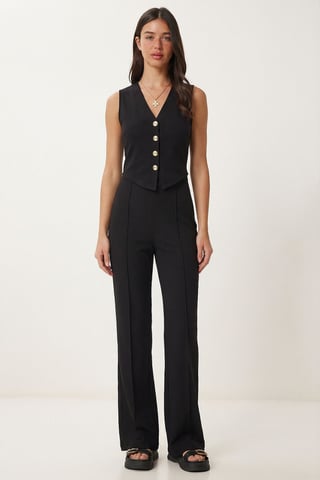 Hoge Taille V-hals Button-Up Wijde Pijpen Co-ord Set