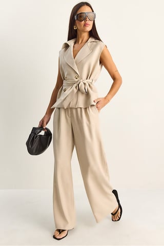 High Waist Wide Leg Co-ord Set with Shawl Collar