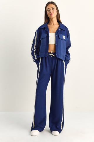Striped Mid Waist Two-Piece Set with Pocket