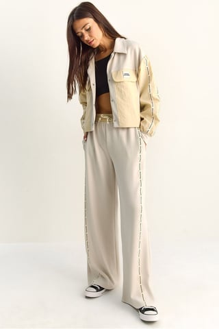 Striped Mid Waist Two-Piece Set with Pocket