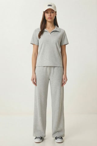 Mid Waist Polo Collar Two-Piece Coord Set