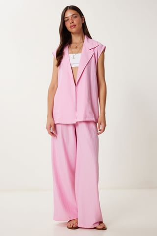 High Waist Two-Piece Set with Shirt Collar and Wide Leg Pants