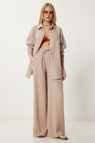 High Waist Wide Leg Two-Piece Co-ord Set with Shirt Collar