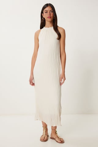 Textured Midi Dress with Halter Collar