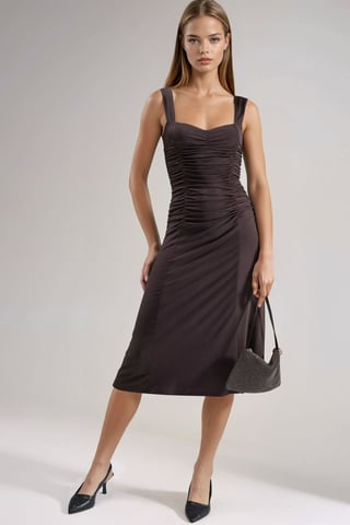 Heart Collar Midi Dress with A-Form Fit