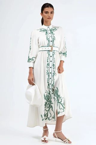 Floral Belted Midi Shirt Dress