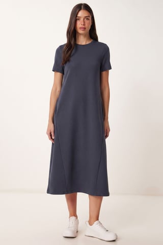 Midi-jurk met korte mouwen en ronde hals
