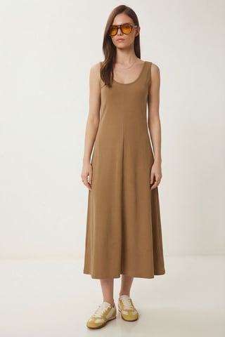 U Collar Midi Dress